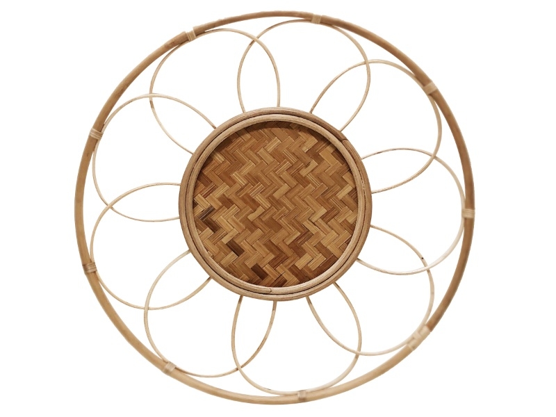 Custom-made Round Rattan Flower Wall Decor - Eco-friendly Woven Art